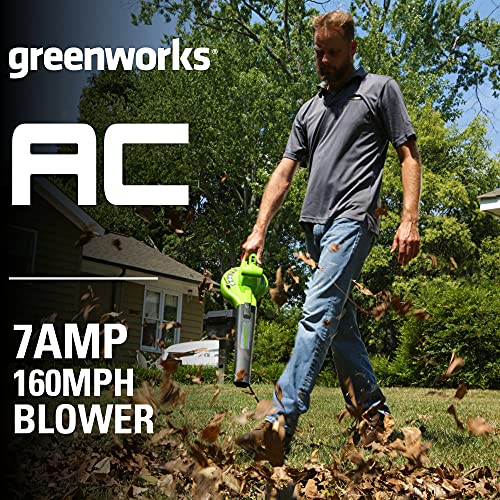 Greenworks 7 Amp 160 MPH/150 CFM Soplador eléctrico de una sola velocidad, 24012